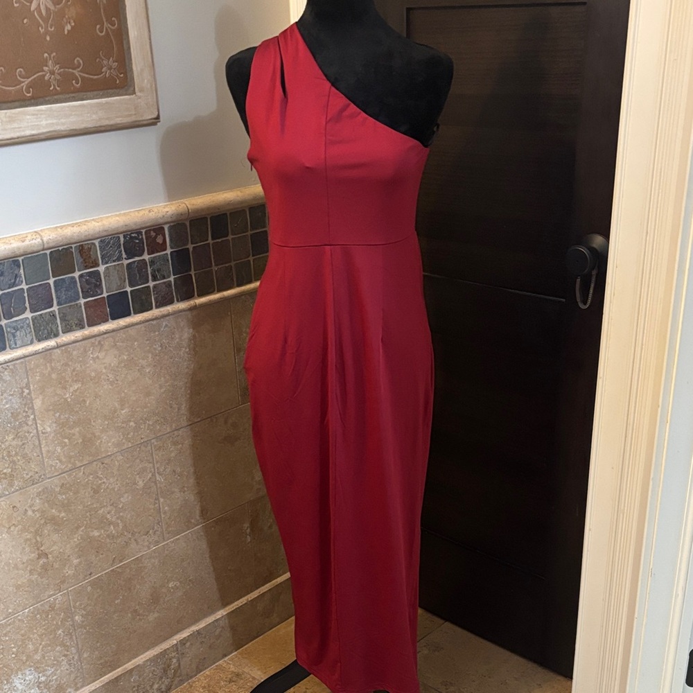 Asymmetrical One-Shoulder Red Midi Dress